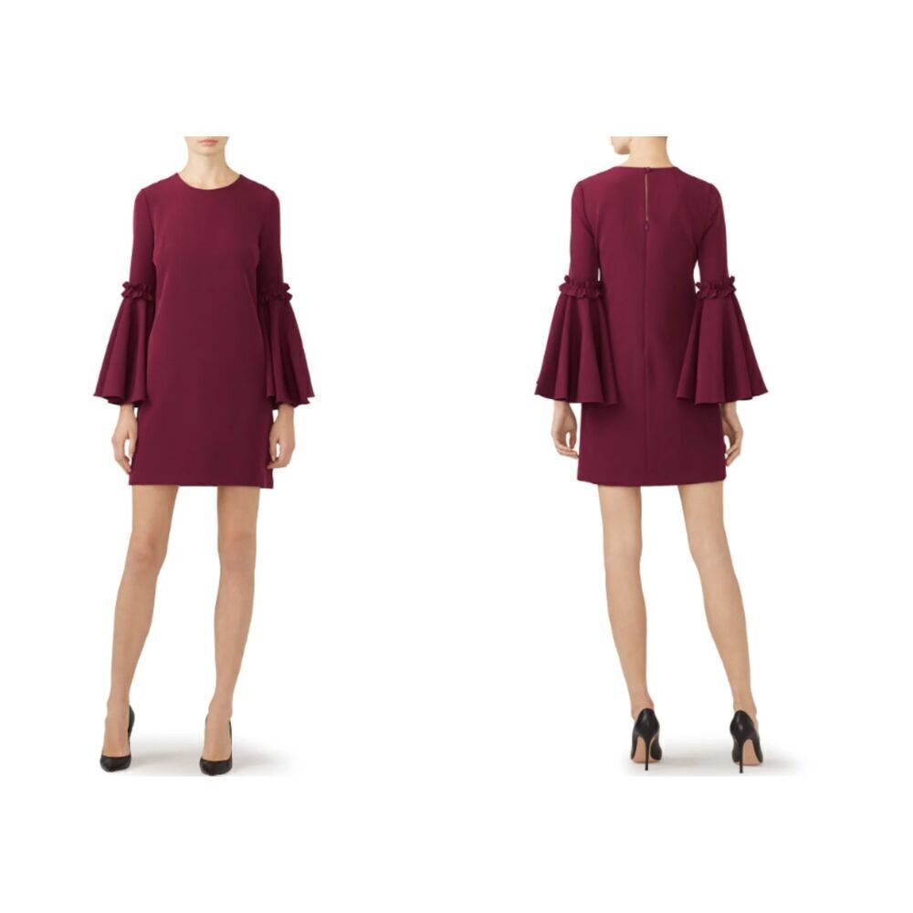 Milly Cady Bell Sleeve Dress Deep Wine Purple‎ Grape Zip Back Size 4